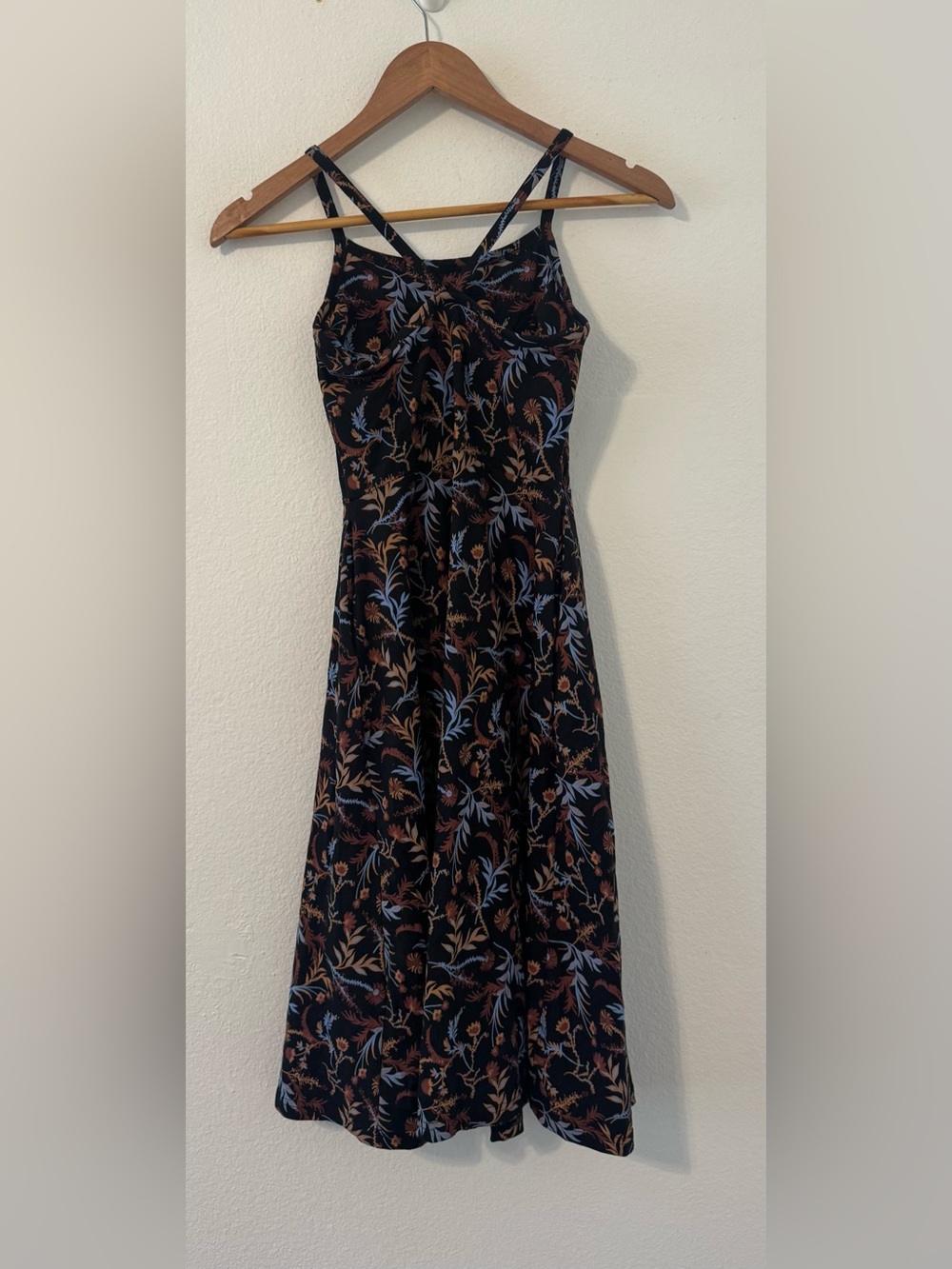 Pact Organic Cotton Fit & Flare Midi Dress Black Whimsical Floral Everyday XS - Picture 2 of 10